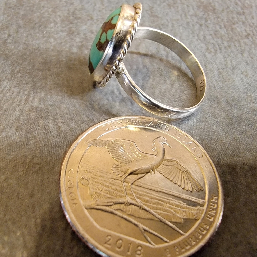 Native Mountain Turquoise Gemstone Ring 7 Sterlin… - image 5